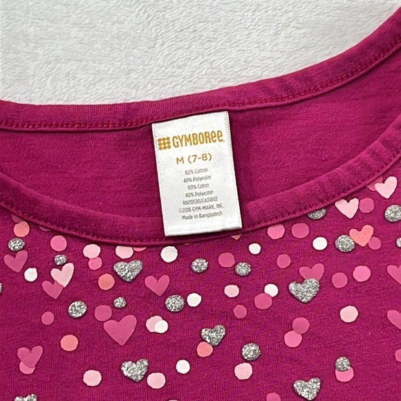 Gymboree 7-8 Pink Glitter Hearts Cotton Blend Short Sleeve T Shirt - Picture 2 of 6